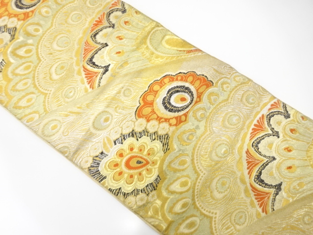 JAPANESE KIMONO / ANTIQUE FUKURO OBI / PEACOCK FEATHERS